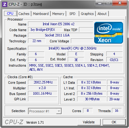 screenshot of CPU-Z validation for Dump [p3zaej] - Submitted by  INSTANCE-3  - 2014-12-30 15:12:16