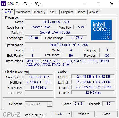 screenshot of CPU-Z validation for Dump [p483jz] - Submitted by  Anonymous  - 2026-08-24 16:13:18