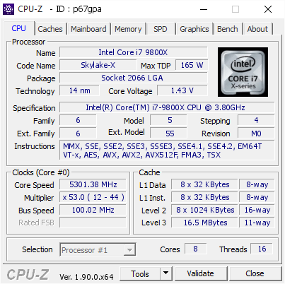 screenshot of CPU-Z validation for Dump [p67gpa] - Submitted by  KIRINO  - 2020-02-02 23:20:19