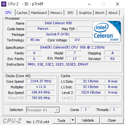 screenshot of CPU-Z validation for Dump [p7rv8f] - Submitted by  Anonymous  - 2016-10-17 17:18:46