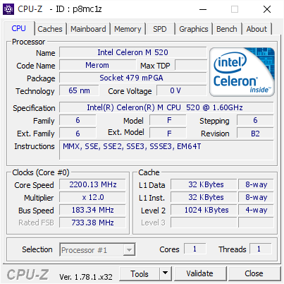 screenshot of CPU-Z validation for Dump [p8mc1z] - Submitted by  F916939368544EE  - 2017-02-22 17:14:22