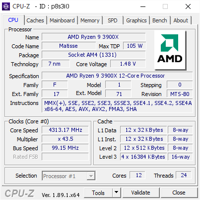 AMD Ryzen 9 3900X 4313.17 MHz