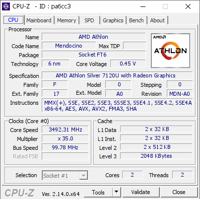 screenshot of CPU-Z validation for Dump [pa6cc3] - Submitted by  MATRIX  - 2026-03-14 01:42:51