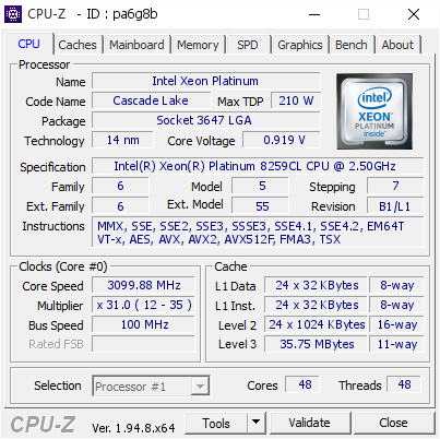 screenshot of CPU-Z validation for Dump [pa6g8b] - Submitted by  Anonymous  - 2021-08-22 12:43:59