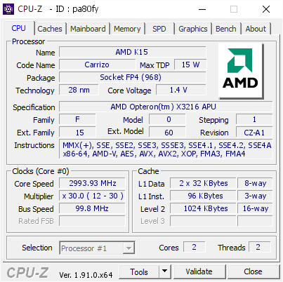 screenshot of CPU-Z validation for Dump [pa80fy] - Submitted by  Anonymous  - 2020-04-23 22:34:16