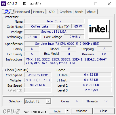 screenshot of CPU-Z validation for Dump [pan34x] - Submitted by  Anonymous  - 2022-01-04 16:08:35