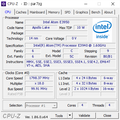 screenshot of CPU-Z validation for Dump [par7zg] - Submitted by  Anonymous  - 2018-11-08 23:21:36