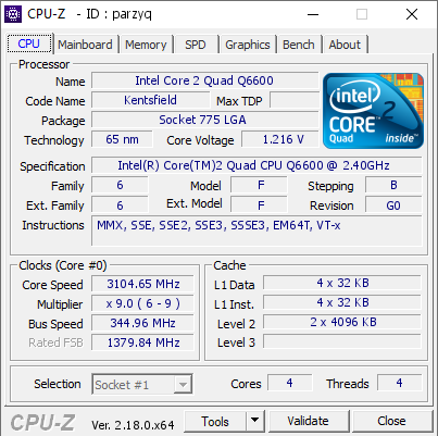 screenshot of CPU-Z validation for Dump [parzyq] - Submitted by  Anonymous  - 2026-09-26 11:08:28