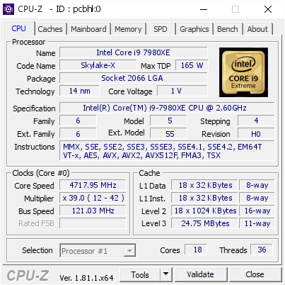 screenshot of CPU-Z validation for Dump [pcbhk0] - Submitted by  Anonymous  - 2017-11-06 22:14:26