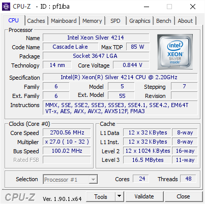 screenshot of CPU-Z validation for Dump [pf1iba] - Submitted by  Anonymous  - 2019-12-06 14:26:10