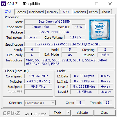 screenshot of CPU-Z validation for Dump [pfbl6b] - Submitted by  Anonymous  - 2021-04-13 17:25:17