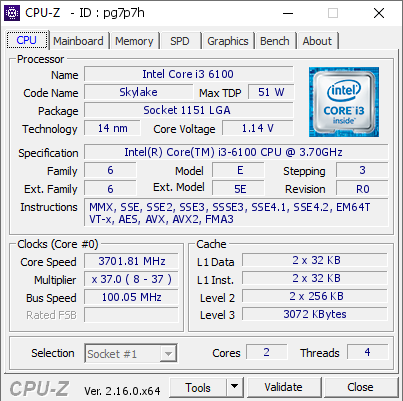 screenshot of CPU-Z validation for Dump [pg7p7h] - Submitted by  DESKTOP-IQQBA3S  - 2025-08-03 09:43:13