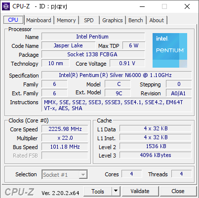 screenshot of CPU-Z validation for Dump [pjqzvj] - Submitted by  DESKTOP-69TE58P  - 2026-06-19 12:12:50