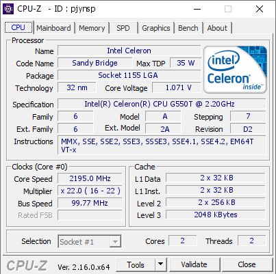 screenshot of CPU-Z validation for Dump [pjynsp] - Submitted by  DESKTOP-G57KMU7  - 2026-01-01 06:21:25