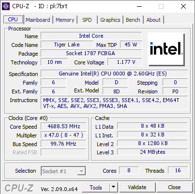 screenshot of CPU-Z validation for Dump [pk7brt] - Submitted by  DESKTOP-ENJS9P4  - 2024-04-23 10:28:29