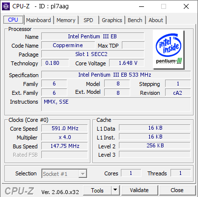 screenshot of CPU-Z validation for Dump [pl7aag] - Submitted by  459  - 2023-06-13 20:16:48