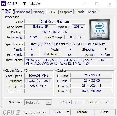 screenshot of CPU-Z validation for Dump [plgpfw] - Submitted by  Anonymous  - 2026-05-25 09:20:30