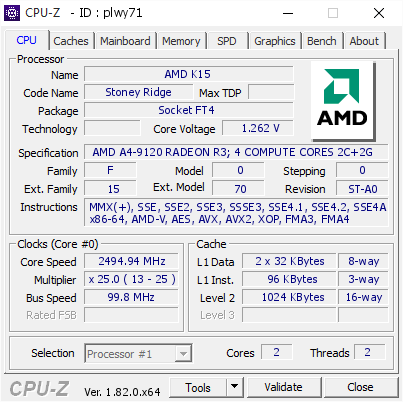 screenshot of CPU-Z validation for Dump [plwy71] - Submitted by  LAPTOP-VP3A25NL  - 2017-12-16 13:15:32