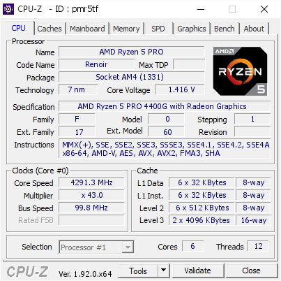 screenshot of CPU-Z validation for Dump [pmr5tf] - Submitted by  Anonymous  - 2020-08-24 14:11:18