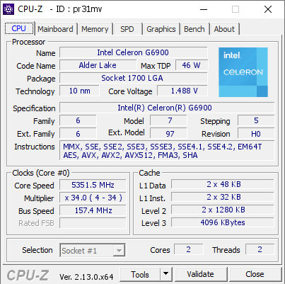 screenshot of CPU-Z validation for Dump [pr31mv] - Submitted by  HOME-PC  - 2025-02-04 21:50:33