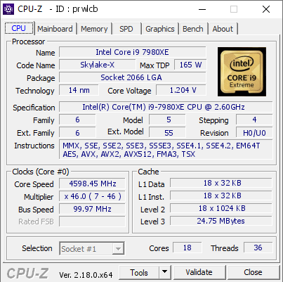 screenshot of CPU-Z validation for Dump [prwlcb] - Submitted by  Anonymous  - 2026-05-25 02:06:17
