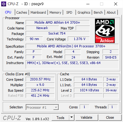 screenshot of CPU-Z validation for Dump [psegv9] - Submitted by  Bones  - 2019-08-02 15:05:43