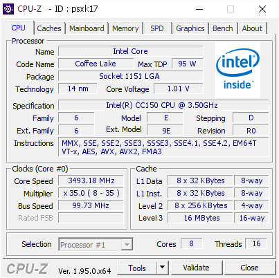 screenshot of CPU-Z validation for Dump [psxk17] - Submitted by  DESKTOP-L0LVV4G  - 2021-03-03 03:24:29