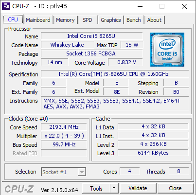 screenshot of CPU-Z validation for Dump [ptlv45] - Submitted by  E490S  - 2025-05-23 10:56:55