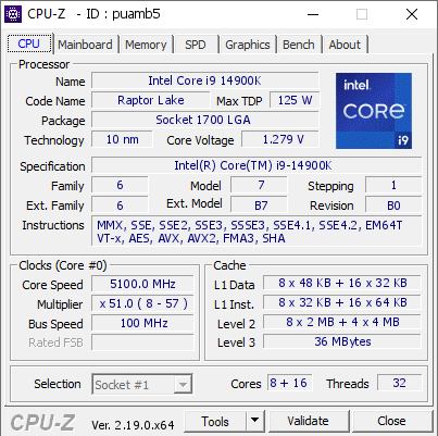 screenshot of CPU-Z validation for Dump [puamb5] - Submitted by  Anonymous  - 2026-06-15 23:08:23
