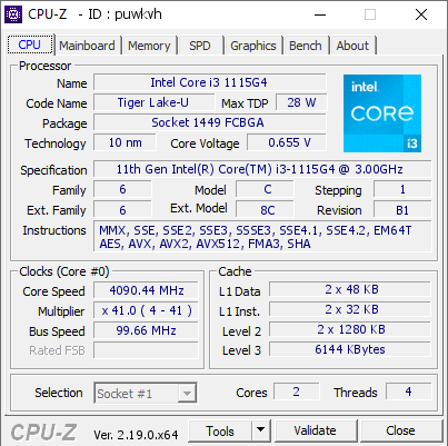 screenshot of CPU-Z validation for Dump [puwkvh] - Submitted by  LAUDA-I3  - 2026-03-26 20:13:44