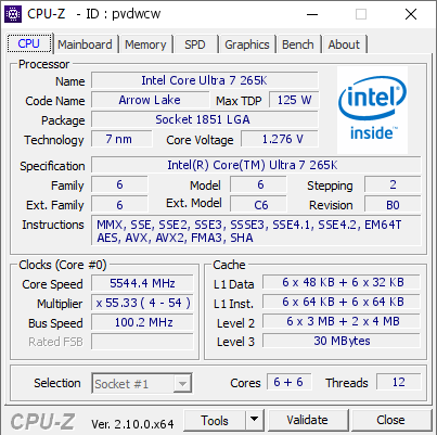 screenshot of CPU-Z validation for Dump [pvdwcw] - Submitted by  Anonymous  - 2024-11-01 18:12:12