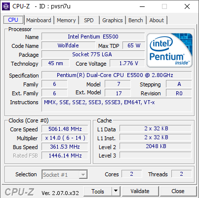 screenshot of CPU-Z validation for Dump [pvsn7u] - Submitted by  LordZombie  - 2023-09-20 23:30:36