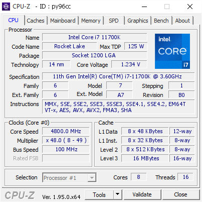 screenshot of CPU-Z validation for Dump [py96cc] - Submitted by  DESKTOP-SIH7SRM  - 2021-02-27 19:50:14