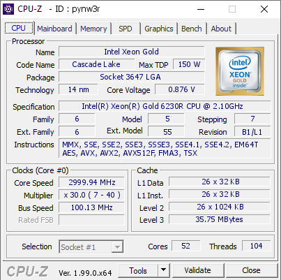 screenshot of CPU-Z validation for Dump [pynw3r] - Submitted by  Anonymous  - 2022-01-11 20:26:08
