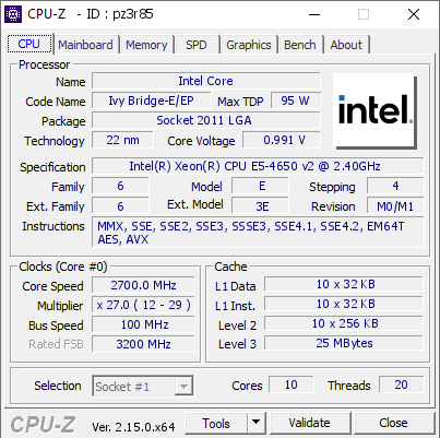 screenshot of CPU-Z validation for Dump [pz3r85] - Submitted by  Anonymous  - 2025-05-26 19:31:58