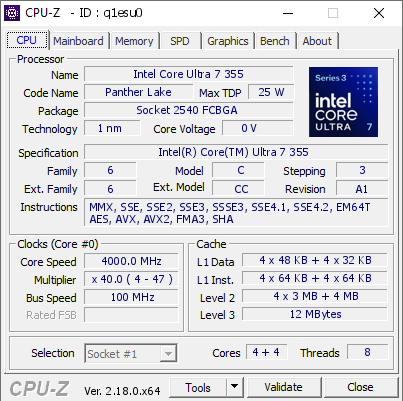 screenshot of CPU-Z validation for Dump [q1esu0] - Submitted by  Anonymous  - 2026-02-22 23:26:11