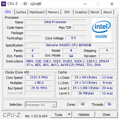 screenshot of CPU-Z validation for Dump [q1iwj8] - Submitted by  WIN-AFVDICQQRQQ  - 2020-05-27 19:51:18