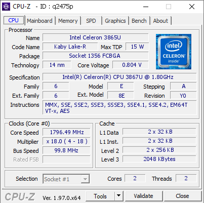 screenshot of CPU-Z validation for Dump [q2475p] - Submitted by  MYCOMPUTER  - 2021-10-19 17:56:26