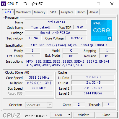 screenshot of CPU-Z validation for Dump [q2hb57] - Submitted by  Anonymous  - 2026-02-26 04:36:53