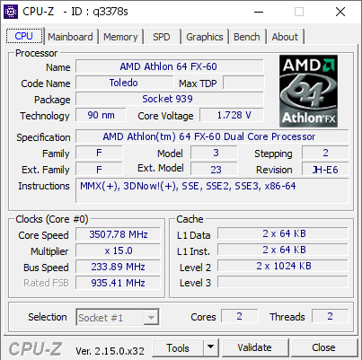 screenshot of CPU-Z validation for Dump [q3378s] - Submitted by  Sparks.nl  - 2026-07-04 16:22:29