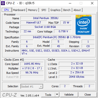 screenshot of CPU-Z validation for Dump [q33kr5] - Submitted by  Anonymous  - 2023-07-09 14:09:39
