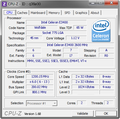 screenshot of CPU-Z validation for Dump [q38a00] - Submitted by  XP-201310091502  - 2014-02-17 18:02:54