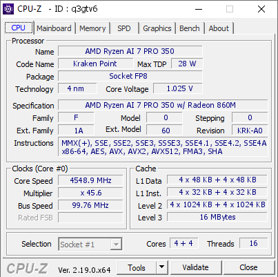 screenshot of CPU-Z validation for Dump [q3gtv6] - Submitted by  TSCHNEIDER-PC  - 2026-03-31 15:11:13