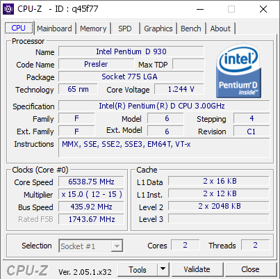 screenshot of CPU-Z validation for Dump [q45f77] - Submitted by  mrmouse  - 2023-04-03 05:37:42