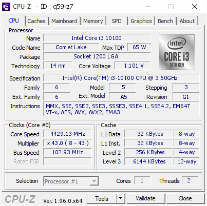 screenshot of CPU-Z validation for Dump [q59kz7] - Submitted by  espo_sun  - 2021-07-25 14:35:17