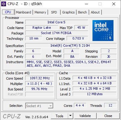 screenshot of CPU-Z validation for Dump [q5ldxh] - Submitted by  LAPTOP-4M1M8QSR  - 2025-05-09 07:05:17