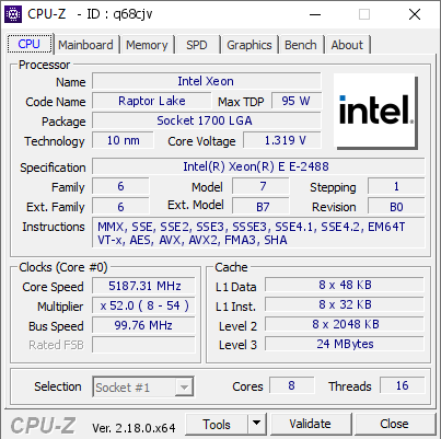 screenshot of CPU-Z validation for Dump [q68cjv] - Submitted by  Anonymous  - 2026-02-25 11:38:59