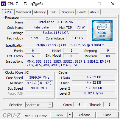 screenshot of CPU-Z validation for Dump [q7gw8x] - Submitted by  Anonymous  - 2024-11-25 04:06:31