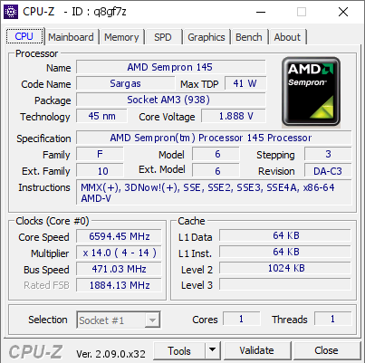 screenshot of CPU-Z validation for Dump [q8gf7z] - Submitted by  gtxx58  - 2024-03-13 01:01:37