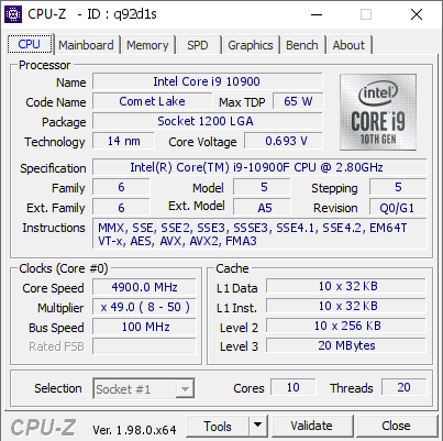 screenshot of CPU-Z validation for Dump [q92d1s] - Submitted by  Anonymous  - 2021-12-10 02:04:40